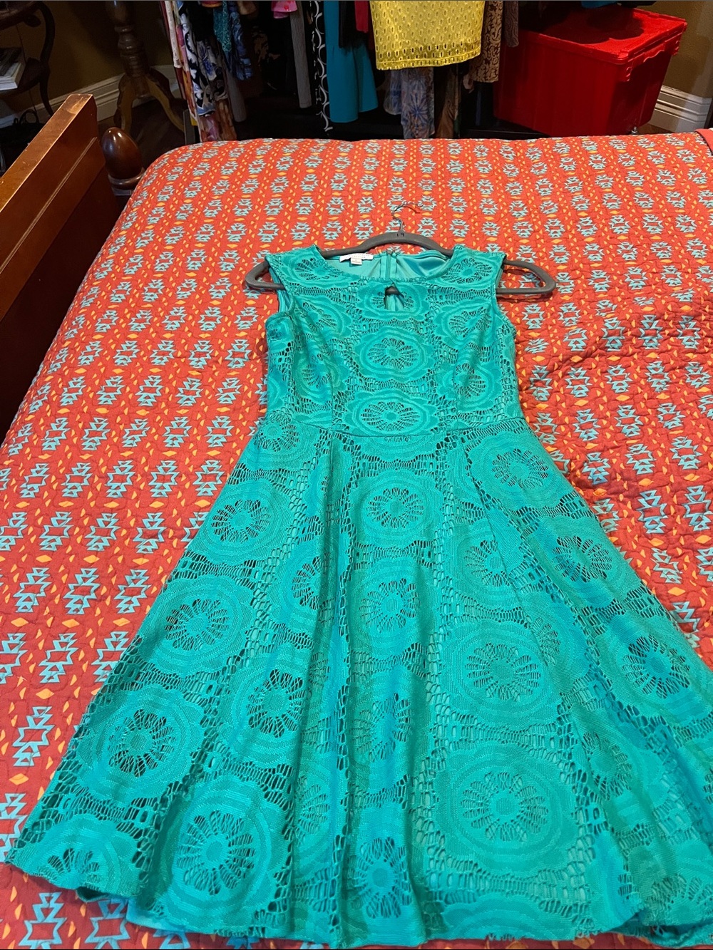 London Style Teal Crochet Midi Dress - Picture 2 of 11